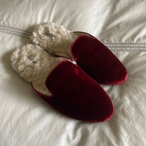 Birdies The phoebe faux fur slipper with burgundy velvet